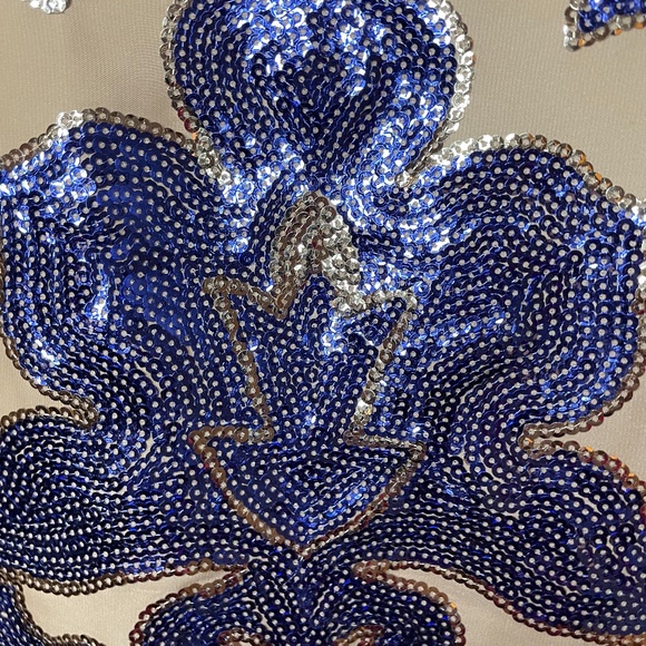 Neiman Marcus Tracy Reese blue silky back w nude front blue sequined front tunic - Picture 7 of 16